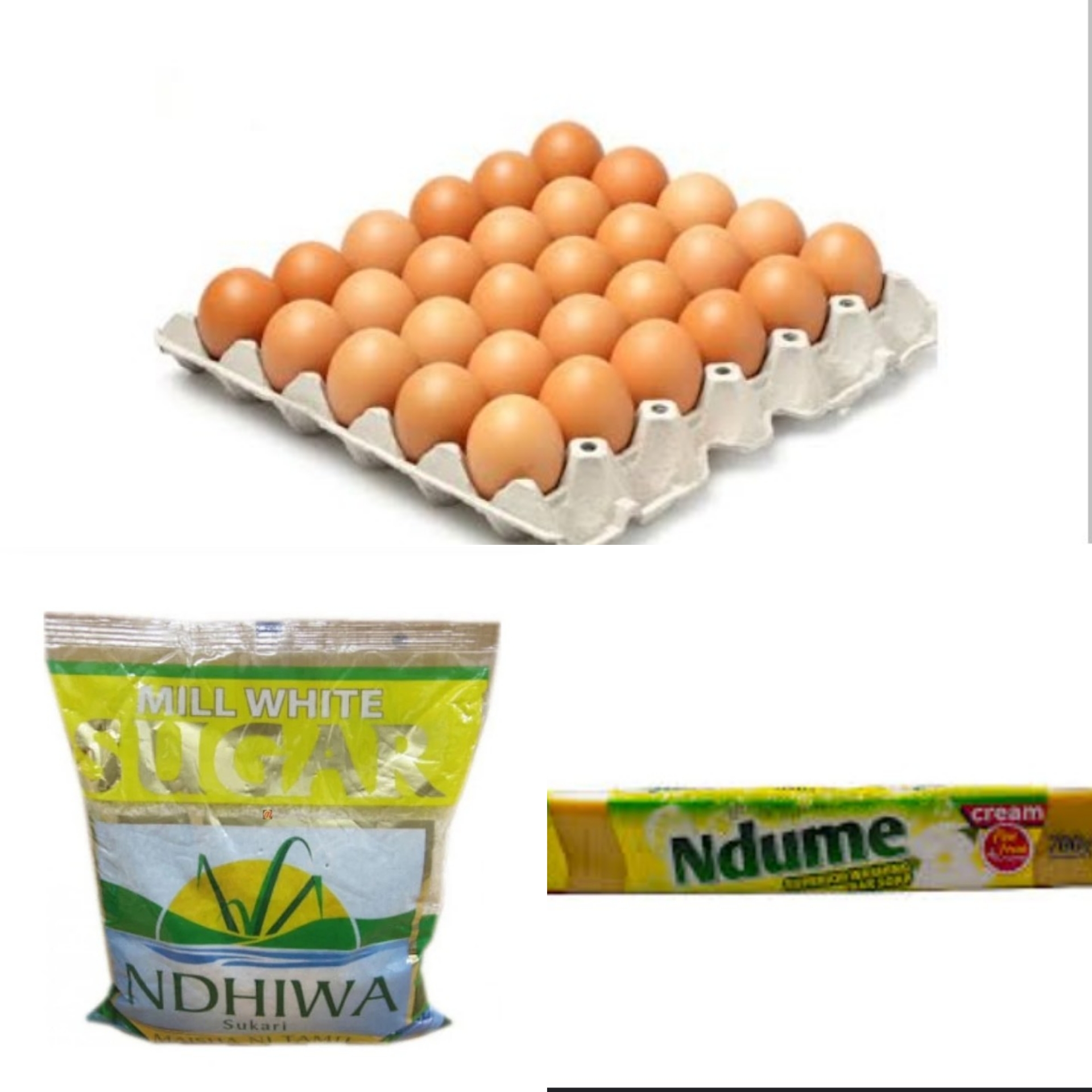 Egg mayai crate, bar soap and 1kg sugar
