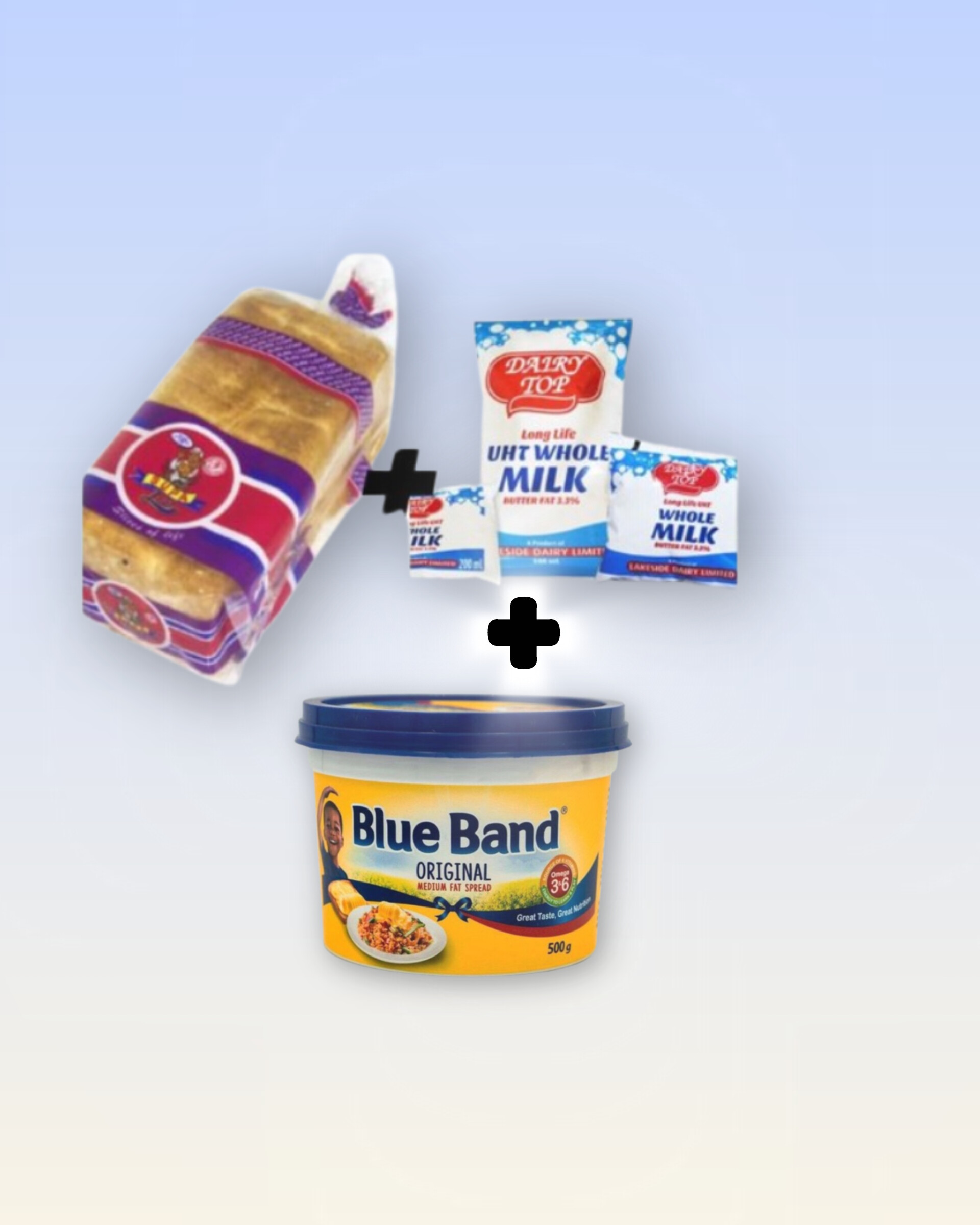 BREAD 400g + MILK 500ml + BLUEBAND 500g
