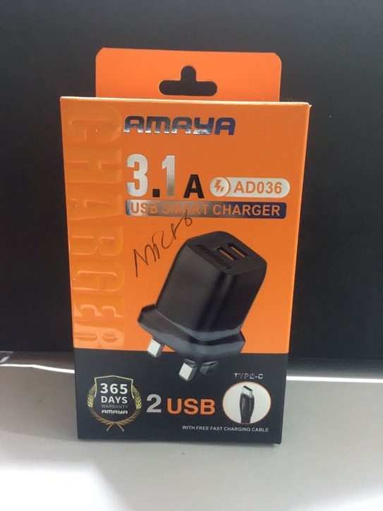 Amaya 3.1A 2 USB smart charging +type C cable