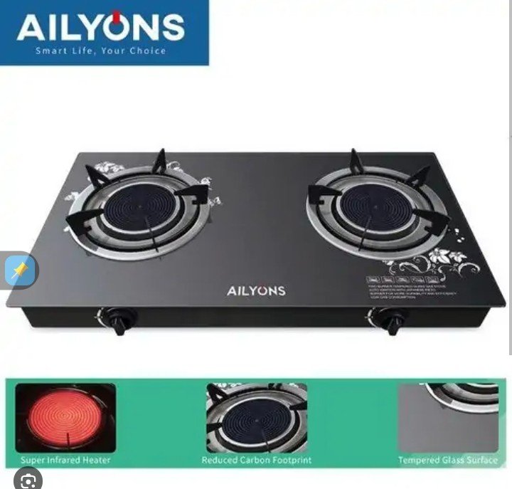 Ailyons 2-burner table top gas cooker glass